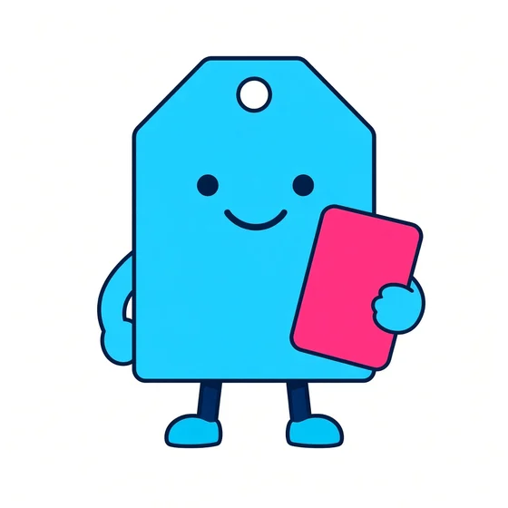 Dealy, a cyan price tag bot holding a pink calculator