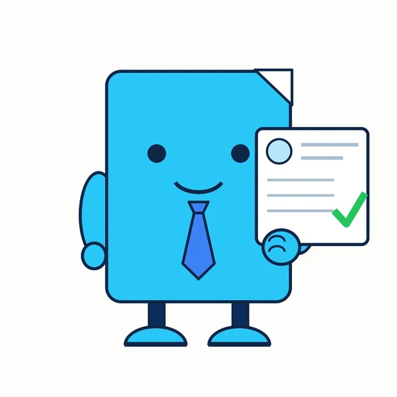 Fitly, a cyan document-shaped bot holding a resume with a check mark and a tie