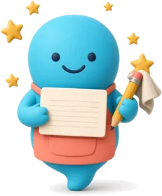 Replyly, a cyan speech-bubble bot in a coral apron holding a note card