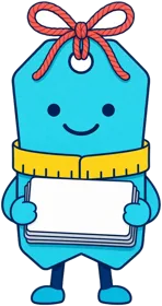 Tagly, a cyan and coral robot holding a paper tag