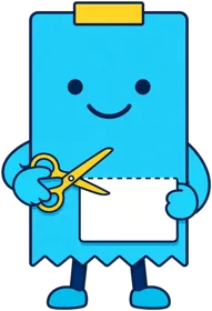 Trimly, a smiling cyan receipt bot holding yellow scissors